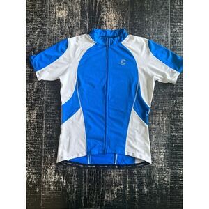 Cannondale Mens Cycling Jersey Blue White Full Zip Short Sleeve Bike Top Size M